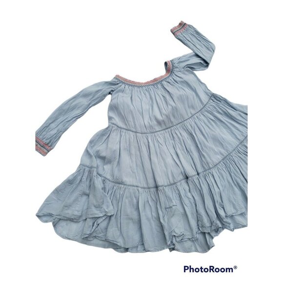 FREE PEOPLE Sunbeams Mini Dress Light Blue Smocked Embroidered Small Boho Dainty - Picture 5 of 12